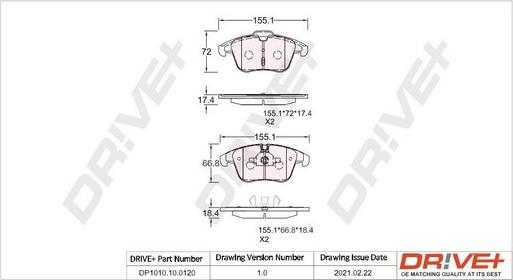 Dr!ve+ DP1010.10.0120 - Комплект спирачно феродо, дискови спирачки vvparts.bg