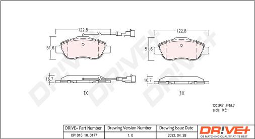Dr!ve+ DP1010.10.0177 - Комплект спирачно феродо, дискови спирачки vvparts.bg