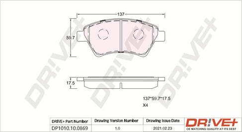 Dr!ve+ DP1010.10.0869 - Комплект спирачно феродо, дискови спирачки vvparts.bg