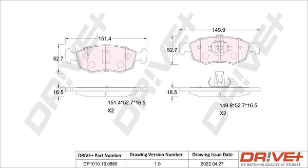 Dr!ve+ DP1010.10.0880 - Комплект спирачно феродо, дискови спирачки vvparts.bg