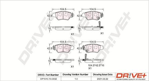 Dr!ve+ DP1010.10.0832 - Комплект спирачно феродо, дискови спирачки vvparts.bg