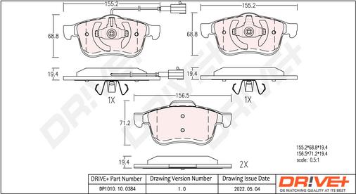 Dr!ve+ DP1010.10.0384 - Комплект спирачно феродо, дискови спирачки vvparts.bg