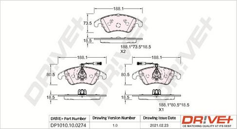 Dr!ve+ DP1010.10.0274 - Комплект спирачно феродо, дискови спирачки vvparts.bg