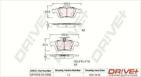 Dr!ve+ DP1010.10.1005 - Комплект спирачно феродо, дискови спирачки vvparts.bg