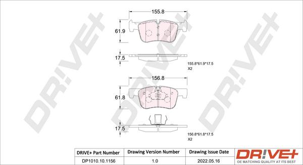Dr!ve+ DP1010.10.1156 - Комплект спирачно феродо, дискови спирачки vvparts.bg