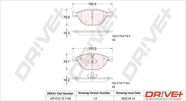 Dr!ve+ DP1010.10.1136 - Комплект спирачно феродо, дискови спирачки vvparts.bg