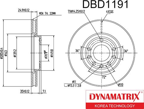 Dynamatrix DBD1191 - Спирачен диск vvparts.bg