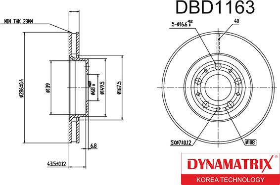 Dynamatrix DBD1163 - Спирачен диск vvparts.bg