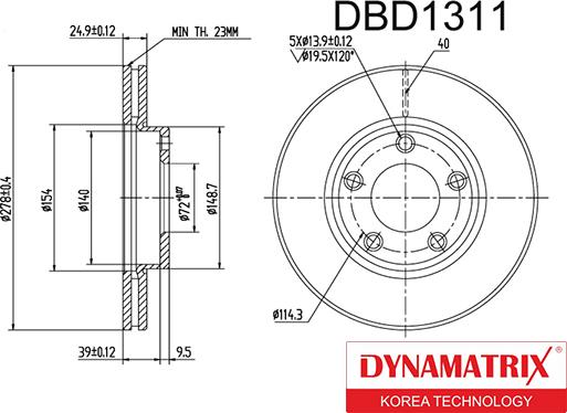 Dynamatrix DBD1311 - Спирачен диск vvparts.bg