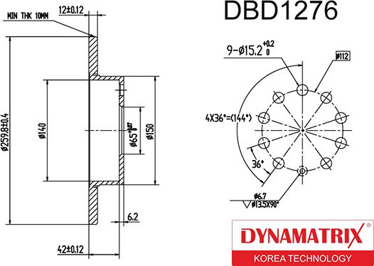 Dynamatrix DBD1276 - Спирачен диск vvparts.bg