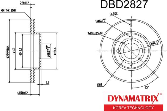 Dynamatrix DBD2827 - Спирачен диск vvparts.bg