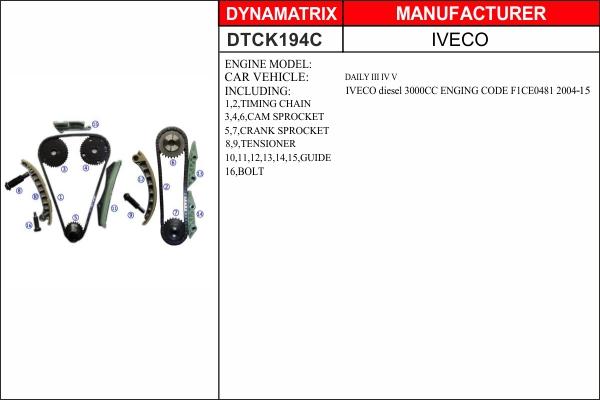 Dynamatrix DTCK194C - Комплект ангренажна верига vvparts.bg