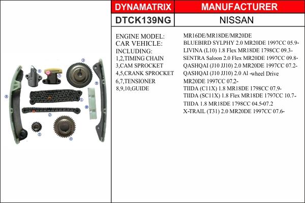 Dynamatrix DTCK139NG - Комплект ангренажна верига vvparts.bg