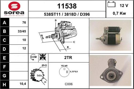 EAI 11538 - Стартер vvparts.bg