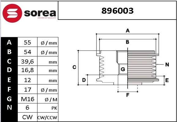 EAI 896003 - Ремъчна шайба, генератор vvparts.bg