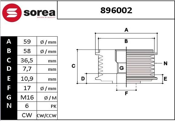 EAI 896002 - Ремъчна шайба, генератор vvparts.bg