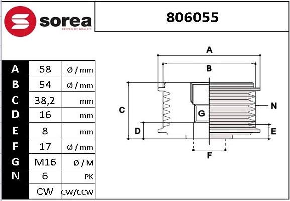 EAI 806055 - Ремъчна шайба, генератор vvparts.bg