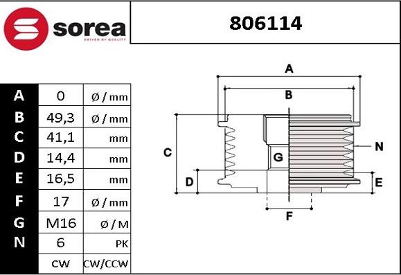 EAI 806114 - Ремъчна шайба, генератор vvparts.bg