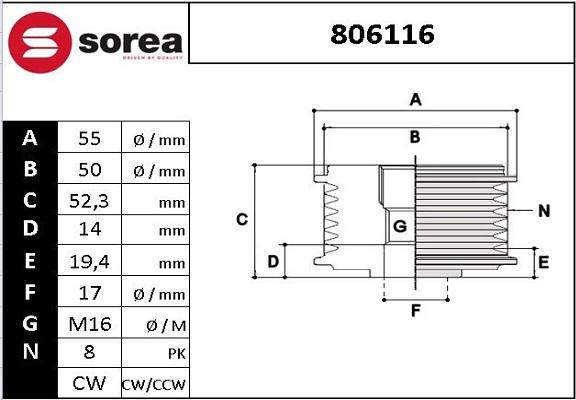 EAI 806116 - Ремъчна шайба, генератор vvparts.bg