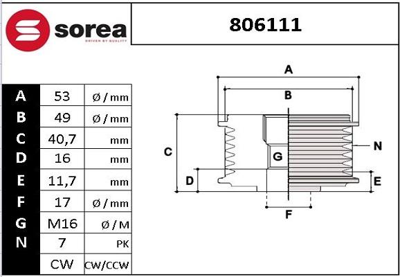 EAI 806111 - Ремъчна шайба, генератор vvparts.bg