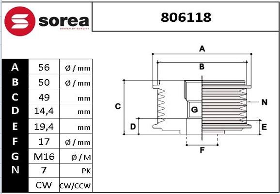 EAI 806118 - Ремъчна шайба, генератор vvparts.bg