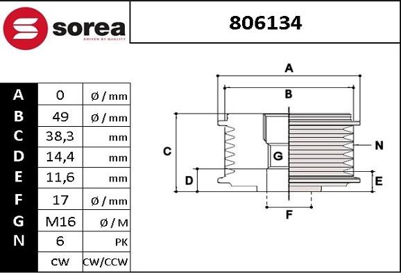 EAI 806134 - Ремъчна шайба, генератор vvparts.bg