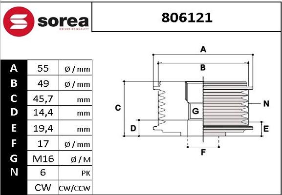 EAI 806121 - Ремъчна шайба, генератор vvparts.bg