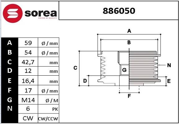 EAI 886050 - Ремъчна шайба, генератор vvparts.bg