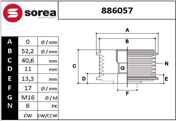 EAI 886057 - Ремъчна шайба, генератор vvparts.bg