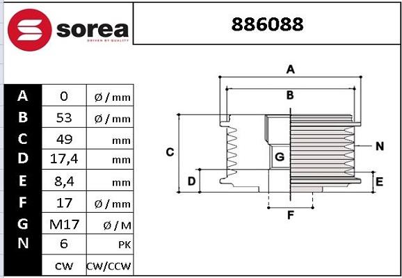 EAI 886088 - Ремъчна шайба, генератор vvparts.bg