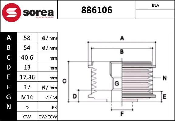 EAI 886106 - Ремъчна шайба, генератор vvparts.bg