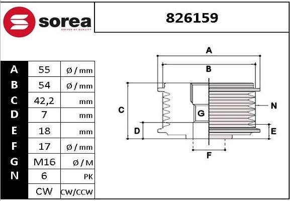 EAI 826159 - Ремъчна шайба, генератор vvparts.bg