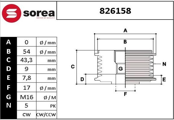 EAI 826158 - Ремъчна шайба, генератор vvparts.bg