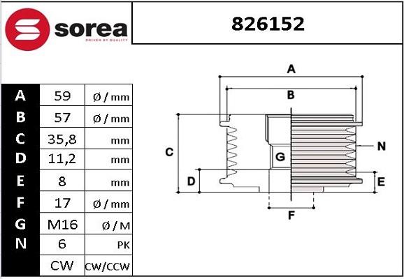 EAI 826152 - Ремъчна шайба, генератор vvparts.bg