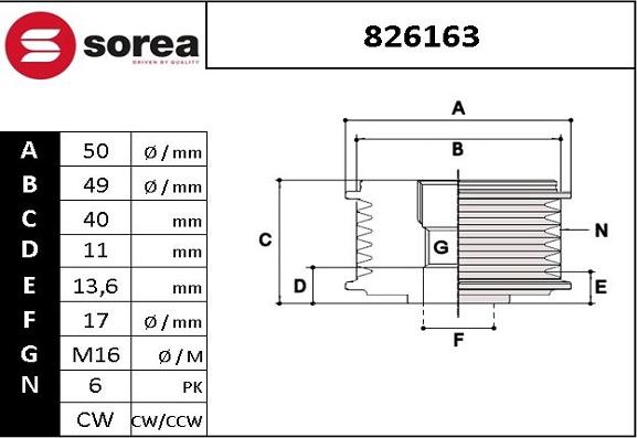 EAI 826163 - Ремъчна шайба, генератор vvparts.bg