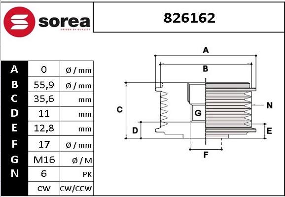 EAI 826162 - Ремъчна шайба, генератор vvparts.bg