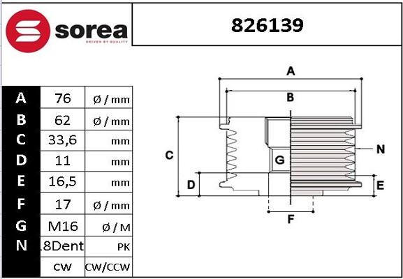 EAI 826139 - Ремъчна шайба, генератор vvparts.bg