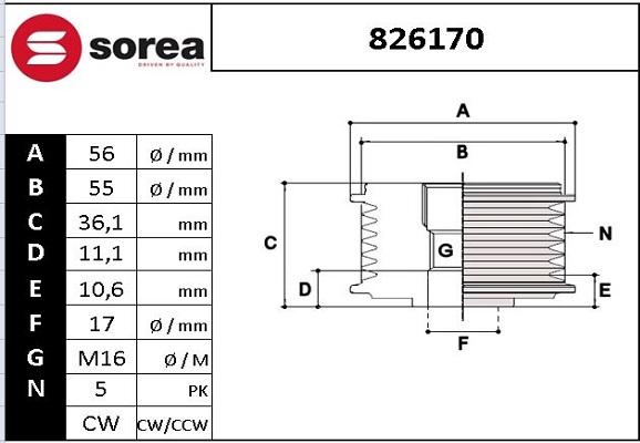 EAI 826170 - Ремъчна шайба, генератор vvparts.bg