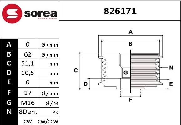 EAI 826171 - Ремъчна шайба, генератор vvparts.bg