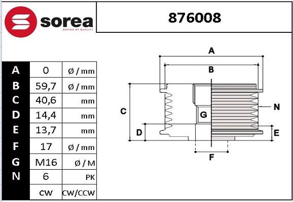 EAI 876008 - Ремъчна шайба, генератор vvparts.bg