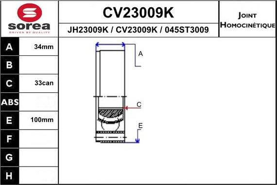 EAI CV23009K - Каре комплект, полуоска vvparts.bg