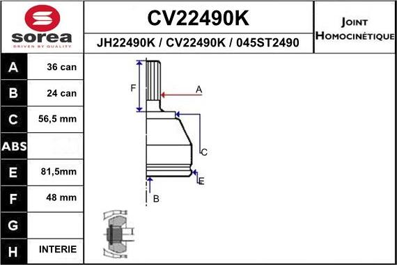 EAI CV22490K - Каре комплект, полуоска vvparts.bg