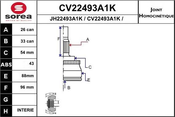 EAI CV22493A1K - Каре комплект, полуоска vvparts.bg