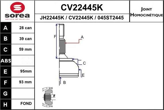 EAI CV22445K - Каре комплект, полуоска vvparts.bg