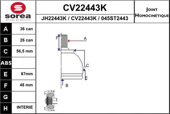 EAI CV22443K - Каре комплект, полуоска vvparts.bg