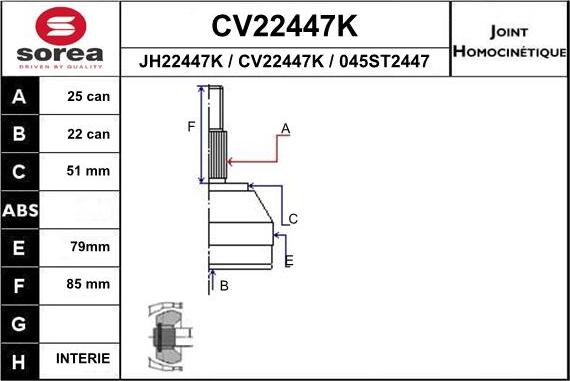 EAI CV22447K - Каре комплект, полуоска vvparts.bg