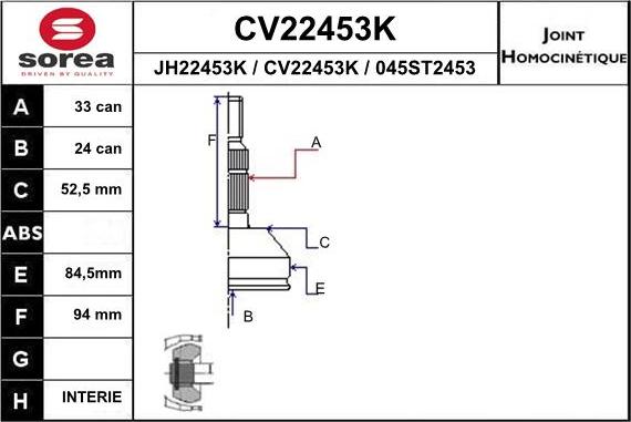 EAI CV22453K - Каре комплект, полуоска vvparts.bg