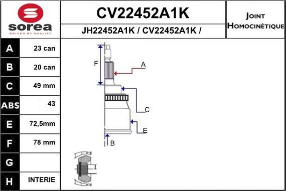 EAI CV22452A1K - Каре комплект, полуоска vvparts.bg
