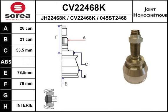 EAI CV22468K - Каре комплект, полуоска vvparts.bg