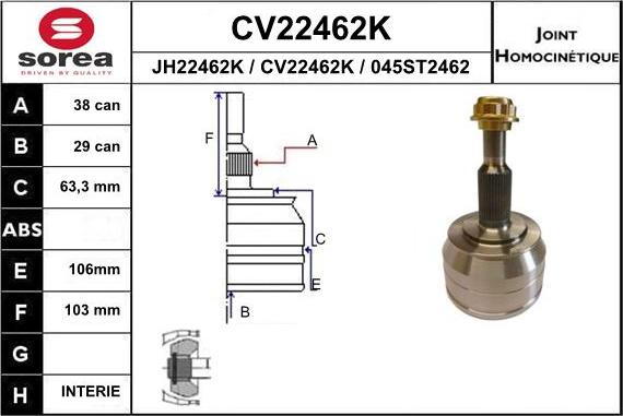 EAI CV22462K - Каре комплект, полуоска vvparts.bg